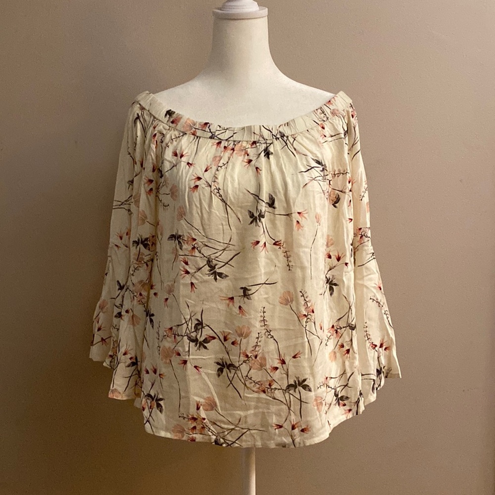 Lucky Brand Bell Sleeve Floral Off Shoulder Bohemian Floral Blouse
